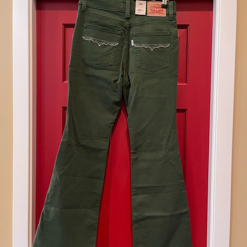 Levi's Olive Green Flare Wide Leg Jeans - Picture 2 of 7